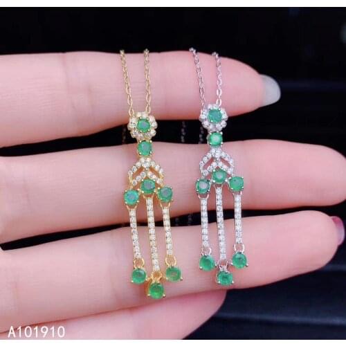 KJJEAXCMY boutique jewelry 925 sterling silver inlaid Natural emerald necklace Womens pendant Support detection trendy