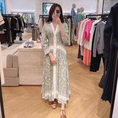 French Elegant Loose Women Summer High Version Casual Print Maxi Dress Female Brand V-Neck Holiday Dress Ladies Dresses ML152