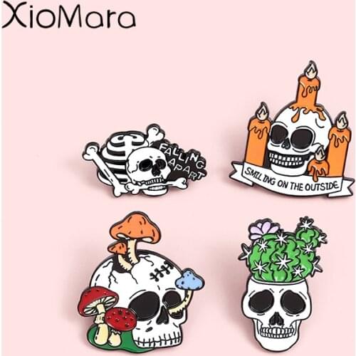 Candlestick Skull Enamel Pins Fashion Skeleton Potted Plants Brooches Lapel Badges Wholesale Punk Pin Jewelry Gifts for Friends