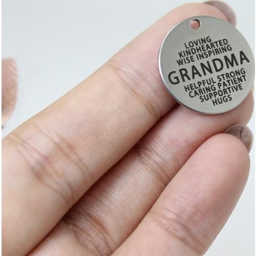 8pcs-- 22*mm Loving kindhearted wise inspiring charm Stainless Steel Grandma Engraved Charm pendant diy jewelry making