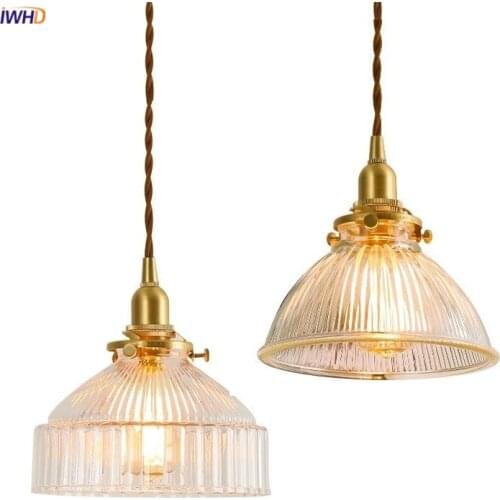 IWHD Japanese Style Copper LED Pendant Lights Fixtures Home Lighting Bedroom Dinning Room Glass Ball Vintage Lamp Hanging Light