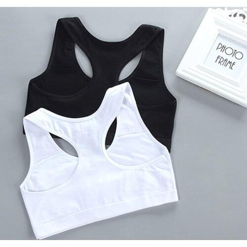 Girl Racerback Cotton Sport Training Bra Letter Print Solid Color Wide Strap Underwear Bralette Seamless Layered Crop Top