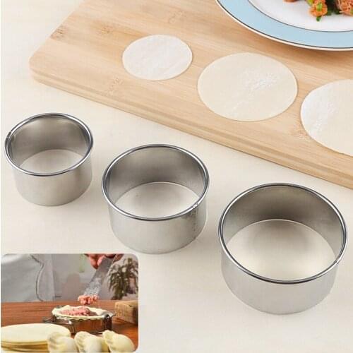 Teyaao 3pcs Dumplings Molds Set Cutter Maker Accessories Stainless Steel Round Cookie Pastry Wrapper Dough Cutting Tool