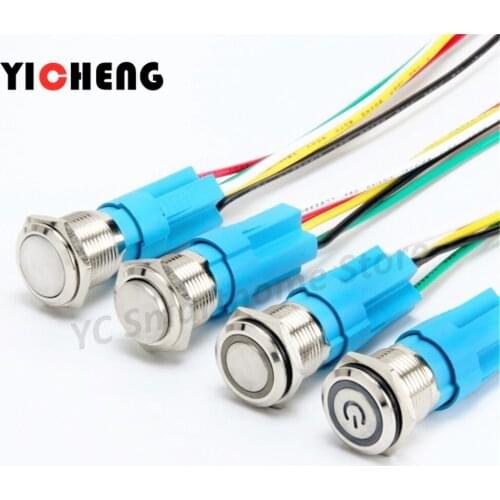 1Pcs quality waterproof Metal push button switch 16mm LED power start self-reset/self-locking round switch With cables 1set