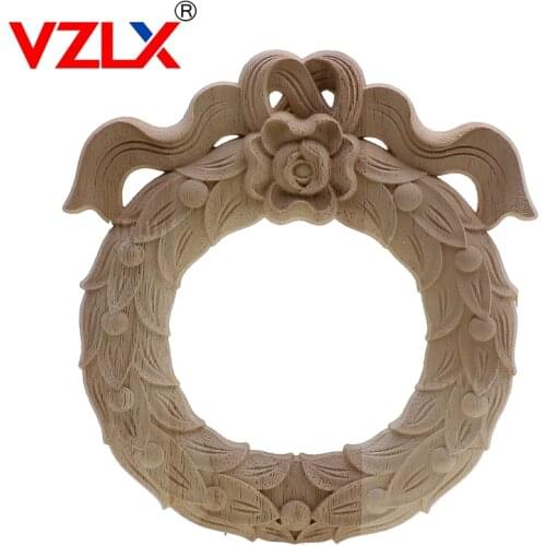 VZLX Wood Carved Corner Applique Natural Floral Woodcarving Decorative Wooden Figurines For Furniture Door Home Decal European