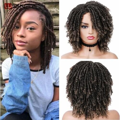 Wignee Short Ombre Brown Dreadlocks Synthetic Wigs For Women Faux locs Afro Kinky Curly Hair With Bangs Crochet Twist Hair Wigs