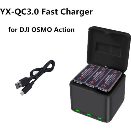 YX QC3.0 Fast Charging One Drag Three Charger Storage Type Charging Box For DJI OSMO ACTION Sports Camera Lithium Battery