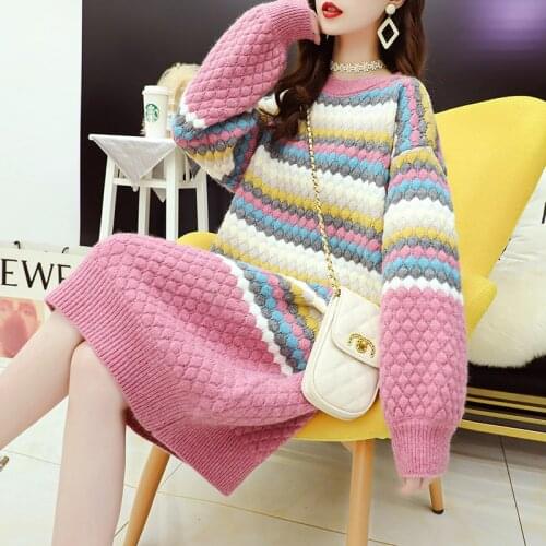 Mid-Length Sweater Women 2021 Autumn/Winter Sweater Female Outer Wear Fashion Plus Size Thick Loose Knit Bottoming Dress Lady