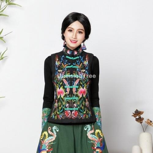 2021 embroidery qipao women vintage elegant vests coats solid button casual womens coat cloths loose vests chinese style vest