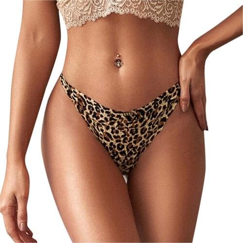 Womens Seamless T-back Low-rise Erotic Lingerie G-strip Panties Sexy Thong Thin Soft Breathable Leopard Underwear Panties #CL
