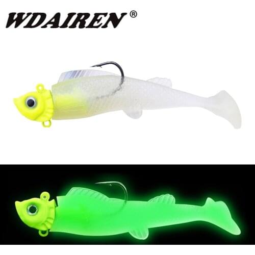 1Pcs Jig Lead Haed Soft Fish Luminous Fishing Lures 9cm 16.5g T tail Wobblers Silicone Artifical Baits Swimbaits Bass Sea Tackle