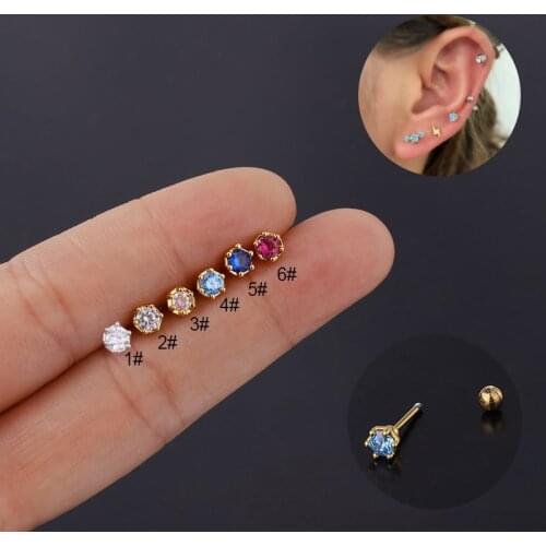 2021 Trendy Rainbow Cz Flower Stud Earrings for Women Stainless Steel Piercing Jewelry Helix Daith Rook Cartilage Labret Jewelry