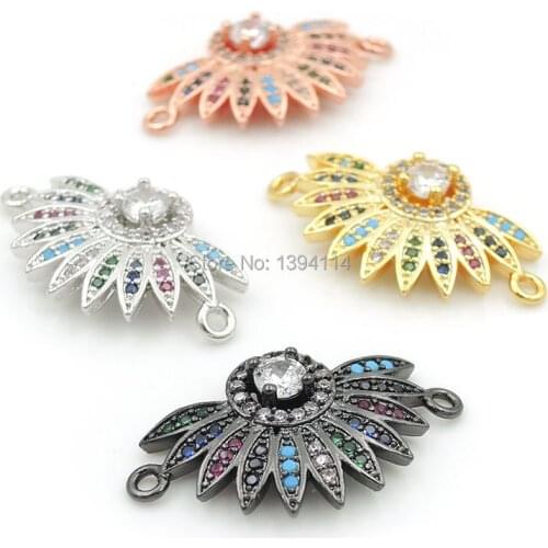 24*14*4mm Micro Pave CZ Of Mixing Colors Sunflower Connectors Fit For Men And Women Making Bracelets Jewelry
