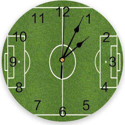 Soccer Balls Football Field 3d Wall Clock Modern Design Farmhouse Decor Kitchen Vintage PVC Round Clock Living Room Decoration