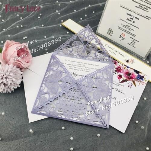 50pcs New Glitter Lace Love Heart wedding invitation set envelop belly band Four-fold pocket invites wedding decoration supply