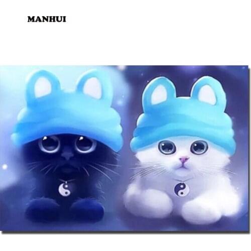 Full Square Diamond 5D DIY Diamond Painting Two cute kittens Cross Stitch Rhinestone Mosaic Painting Home Decor ABC392