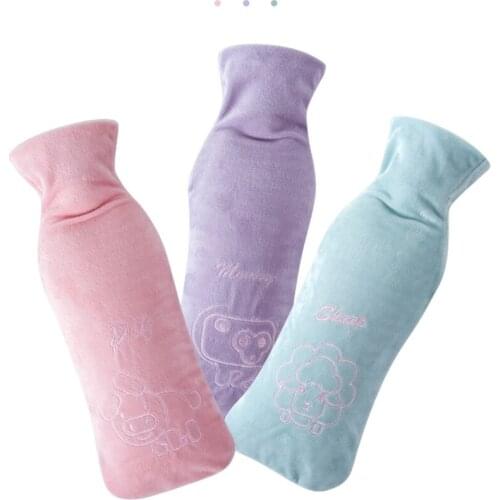 PVC Water Injection Hot Water Bottle with Flannel Cover 1100ml Thick Explosion-proof Hands, Feet Warmer Bag Hot Water Bag