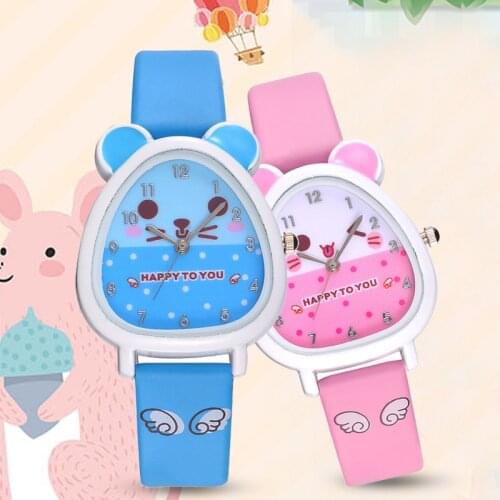 Hamster Shaped Dial Quartz Wrist Watch with PU Leather Strap Cute Cartoon Watches LL@17