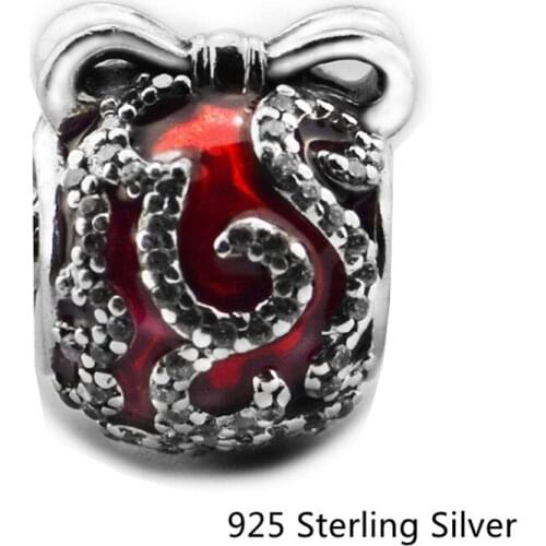 CKK Red Lines Bow Charms 925 Sterling Silver Beads Original Jewelry Making Fits For Bracelets & Bangle
