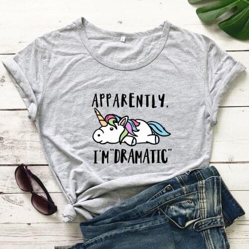 Colored Apparently I'm Dramatic T-shirt Cute Unicorn Lover Gift Tshirt Funny Women Short Sleeve Tumblr Graphic Tee Shirt Top
