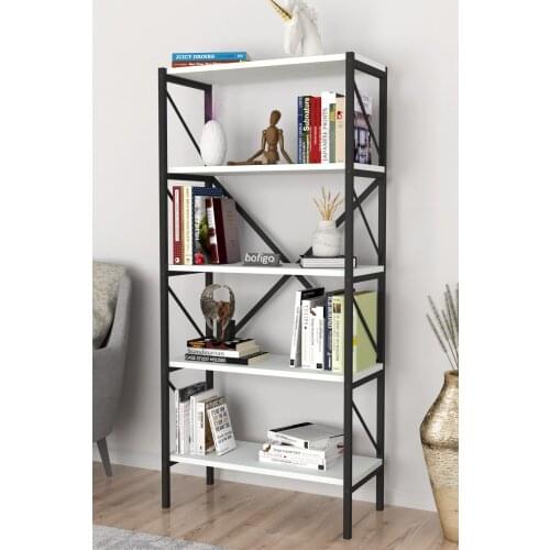 Decorative 5 Shelf Metal Bookcase White