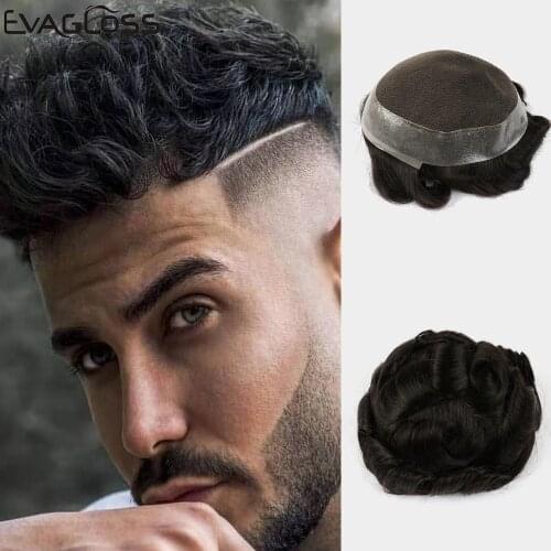 EVAGLOSS Male Human Wig Swiss Lace PU Around Prosthesis Male Wig Hair System Pure Handmade For Mens Toupee Free Shipping