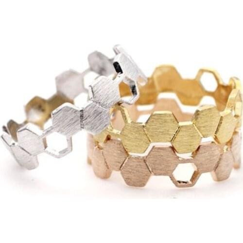 3 pcs/set Unique Womens Three-color Geometric Hexagon Fashion Simple Ring Exquisite Honeycomb Casual Party Girlfriend Ring