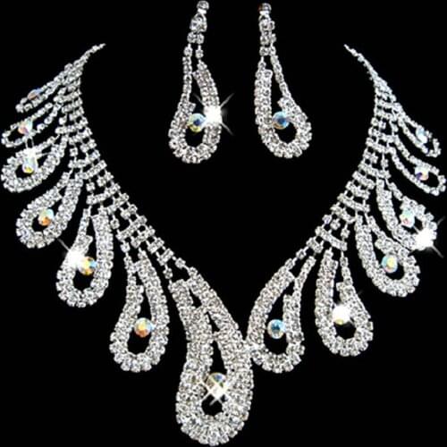 Romantic Wedding Jewelry Sets for Girl Bridesmaid Necklace Earrings With Stones Women Costume Party Chocker Free Shipping