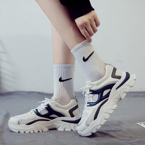 Womens shoes casual sneakers thick-soled large size fly woven mesh outdoor running sports elastic non-slip vulcanized shoes