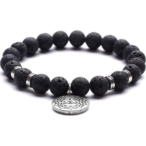 Druzy Natural Volcanic Stone Round Beads Bracelet Stainless Steel Septum and Delicate Pattern Accessories Yoga Woven Bracelet
