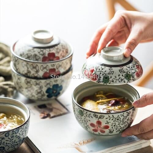 Japanese-style Instant Noodle Bowl with Lid Stewing Bowl Steaming Bowl with Lid Ceramic Bowl Soup Cup with Lid