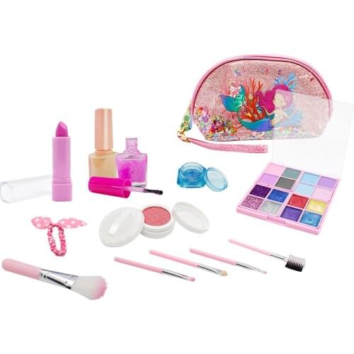 14pcs Girls Makeup Kit for Kids Washable Fashion Makeup Set Girls Pretend Play Cosmetics Set Safe Non-Toxic for Kids Play Game