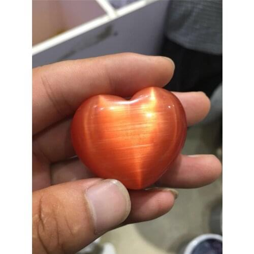 Natural orange cat eye stone heart, crystal stone heart home decoration