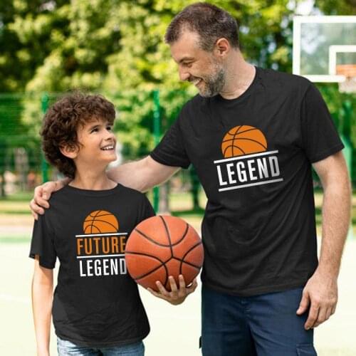 Summer new father and son wear round neck short-sleeved T-shirt dad and boy cartoon basketball letters printed fashion trend top