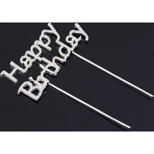 New Shiny Rhinestone Happy Birthday Cake Topper plug Letters Crystal Stick Cake Decoration for Birthday Party Cake Accessory