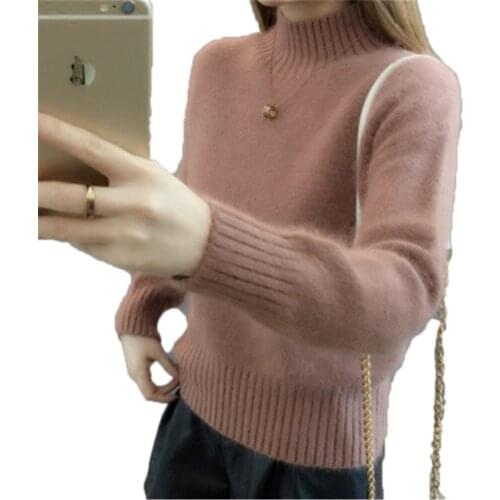 2020 Autumn Loose Pullover Sweater Lantern Sleeves Imitation Water Velvet White Plush Thickening Sweater Warm Women Tops