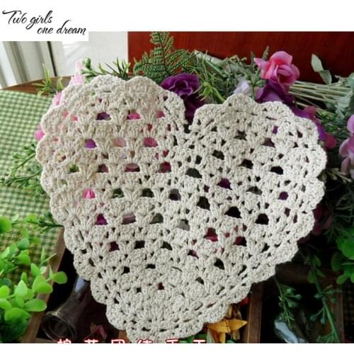 Handmade crochet heart cup pad 20CM cotton retro decoration DIY Clothing patch Wedding Valentines Day ornaments 20PCS/LOT