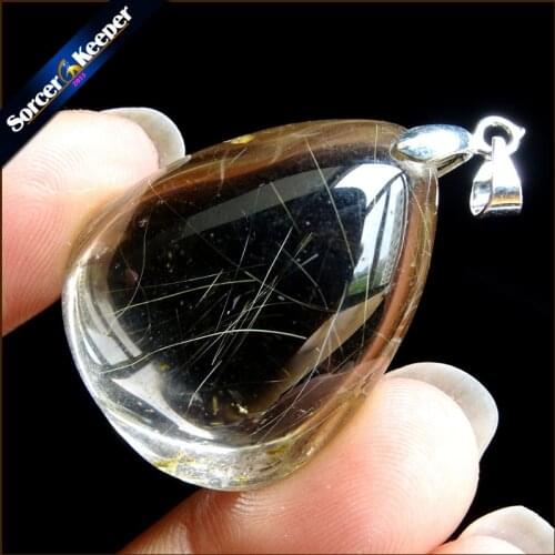Rare Natural Quartz Gold Rutilated Garden Quartz Crystal Love Necklace Pendant natural minerals Fish Tank Beads OS427