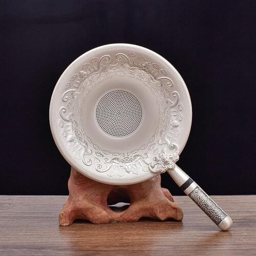 Blessing Sterling Silver 999 Teamesh Leak Handle Infuser Net Filter Hole Tea Water Separator Kungfu Teaset Handmade Strainer