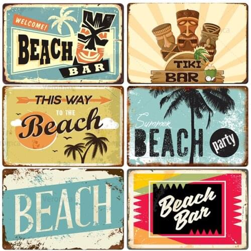 Vintage Tin Plates Aloha Tiki Bar Poster Metal Sign Bar Pub Wall Decor Metal Plate Retro Hawaii Beach Party Surfing Plaques