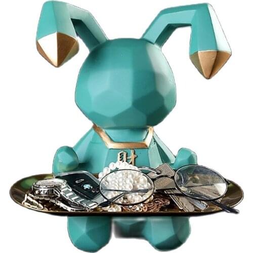 Rabbit Statue Sculpture Table Decoration Miniature Figurine Sundries Storage Tray Modern Living Room Desk Home Decor Gift Art