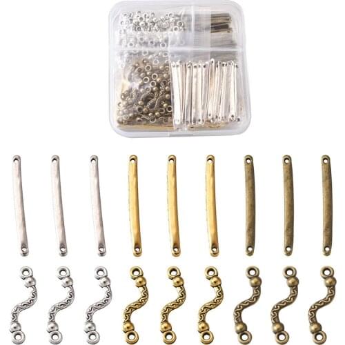 180pcs/box Tibetan Style Alloy Bar Links/Connectors Rectangle Mixed for Jewelry Design Jewelry Making Findings Necklace Bracelet