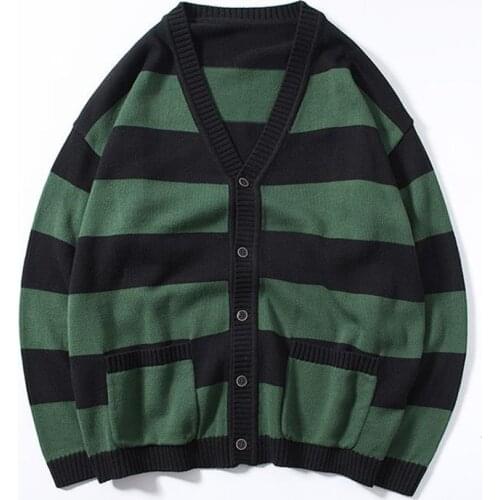 Knit Stripe Coat Mens Cardigan Sweater Tide Loose Knitted Overcoat Knitwear Tops Jacket Outerwear Thin Autumn Clothes