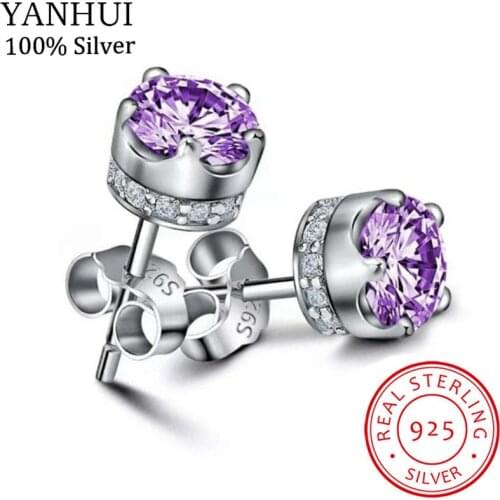 YANHUI Luxury Female Zirconia CZ Earrings Fashion 925 Sterling Silver Fine Jewelry Classic Double Stud Earrings For Women HE228