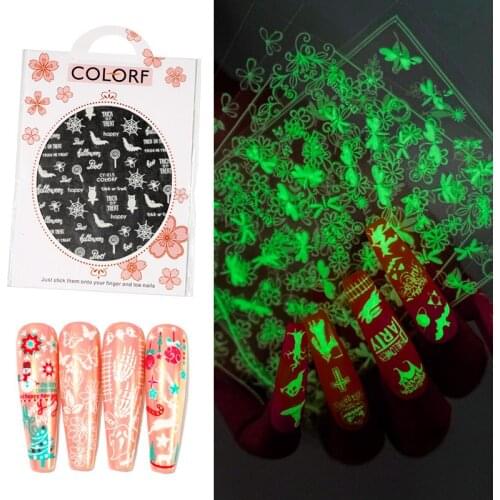 Eye-catching Halloween Butterfly Luminous Nail Art Stickers Gleamy Fluorescent Manicure Sticker Glitter Decorations Manicure