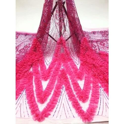 Hot Pink Bright Color Nice Beautiful 2021 Unique Dress Lady Material for Big Party Mesh Turtle Fushia Tulle Lace Fabric T087-2