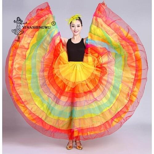 Flamenco Skirts for Women Spanish Bullfighting Dance Gypsy Belly Chorus Adult Solid Stage Performance Women Big Swing Dress
