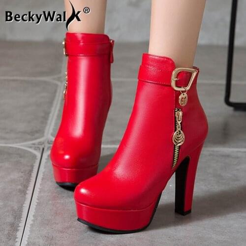 Fashion Platform Boots Women Ultra High Heels Shoes Winter Autumn Ankle Boots Ladies Booties Large Size zapatos de mujer WSH3694