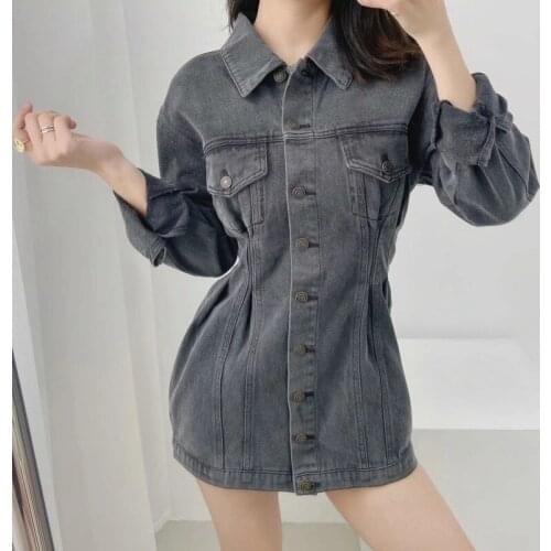 TVVOVVIN Korean Multi-button Patchwork Washed Denim Dress Women Spring Clothing Long Sleeve Slim Mini Dresses H9YQ