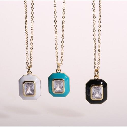 2021 Summer New Arrival Vintage Zircon Stone Oil Drop Hexagonal Pendant Necklace For Women Girl Trendy Jewelry Gift